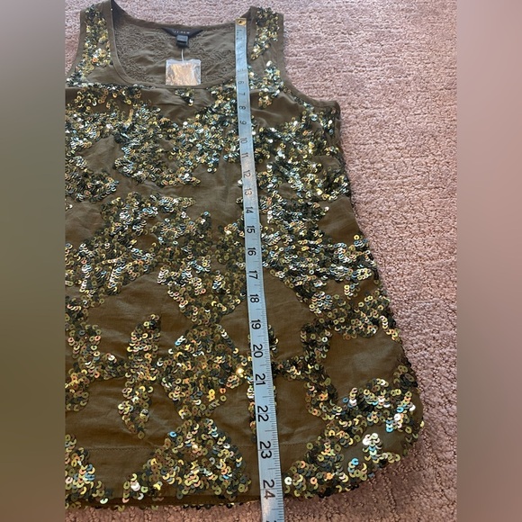 NWT J. Crew Cotton, Olive Green, Iridescent Sequin Tank Top, Scoop Neck, Size 00 - Picture 10 of 14